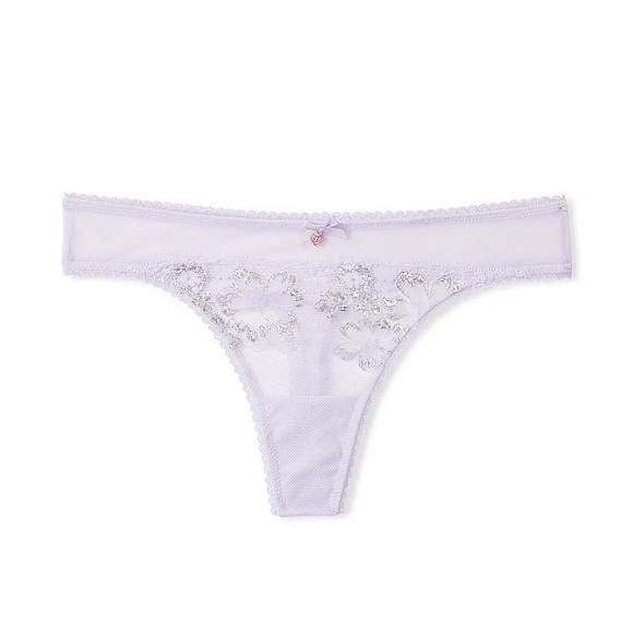Victoria's Secret Body By Victoria Shimmer Lace-Front Thong Panty Lavender XS - Picture 4 of 7